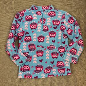 Hanna Andersson Girls Owl Print Fleece Top - Blue and Pink ~ 6/7
